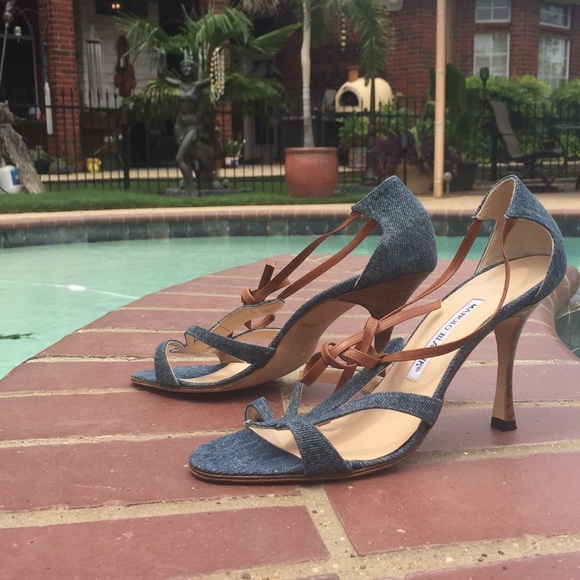 Manolo Blahnik | Shoes | Manolo Blahnik Denim Sandals | Poshmark